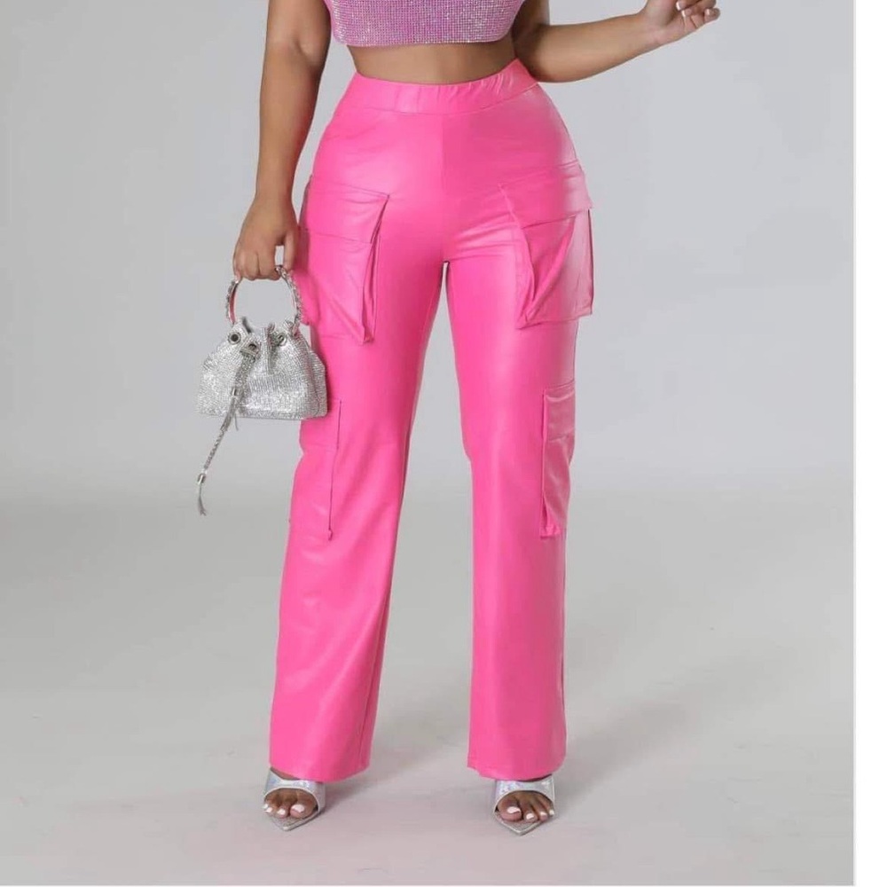 Pink Faux Leather Women's Pants
